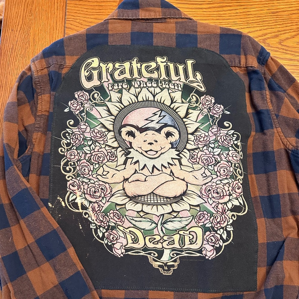 Upcycled Grateful Dead flannel shirt. Unisex